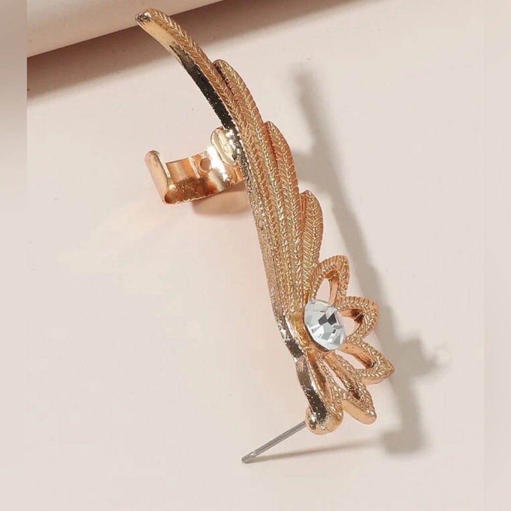 1pc Rhinestone Decor Wing Design Ear Climber - Picture 3 of 5